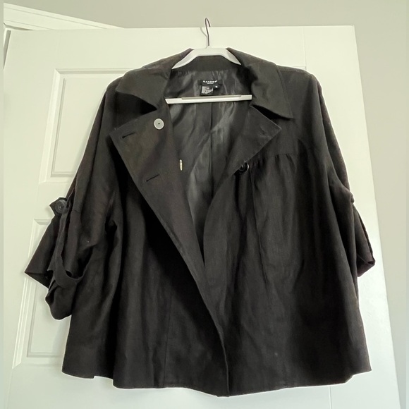 Sandro 100% Linen Black Double Breasted Swing Jacket Blazer 3/4 Sleeves Size XL - Picture 13 of 13